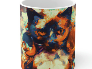 The Abstract Cat Ceramic Mugs Blue and Brown