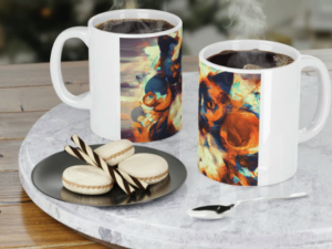 The Abstract Cat Ceramic Mugs Blue and Brown4