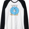 CHARMPOSH Fun Blue Donut Sweet Cat Face Harajuku Pop Art Raglan Baseball Tee