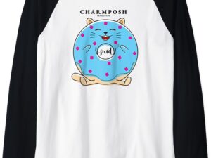 CHARMPOSH Fun Blue Donut Sweet Cat Face Harajuku Pop Art Raglan Baseball Tee