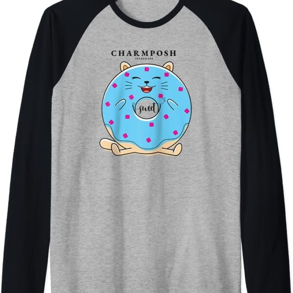 CHARMPOSH Fun Blue Donut Sweet Cat Face Harajuku Pop Art Raglan Baseball Tee5