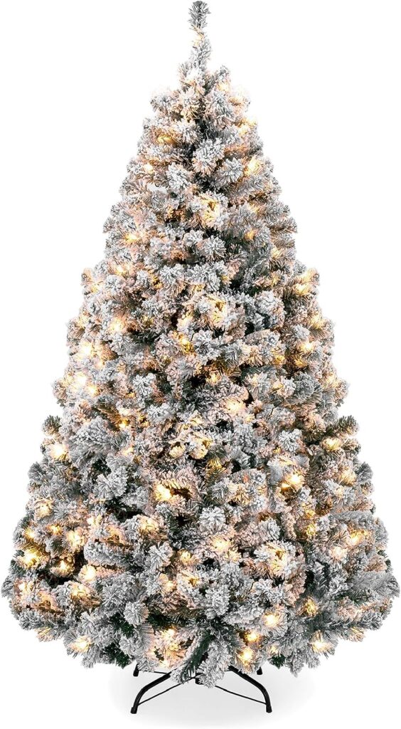 Best Choice Products 7.5ft Pre-Lit Snow Flocked Artificial Holiday Christmas Pine Tree for Home