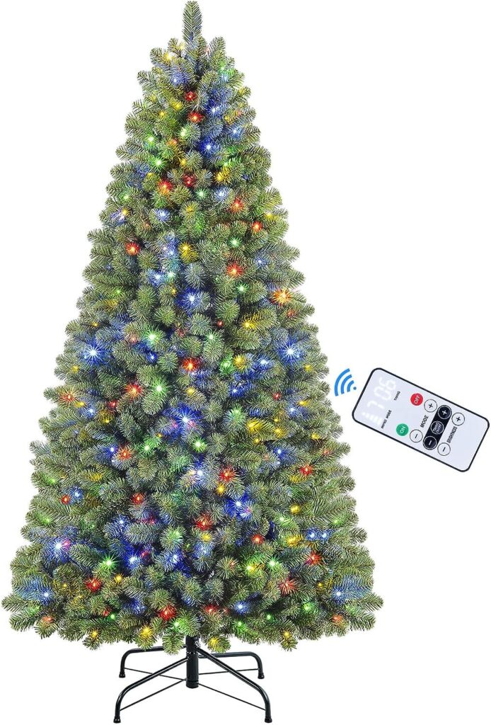 SHareconn 7.5ft Prelit Premium Artificial Hinged Christmas Tree with Remote Control,Timer