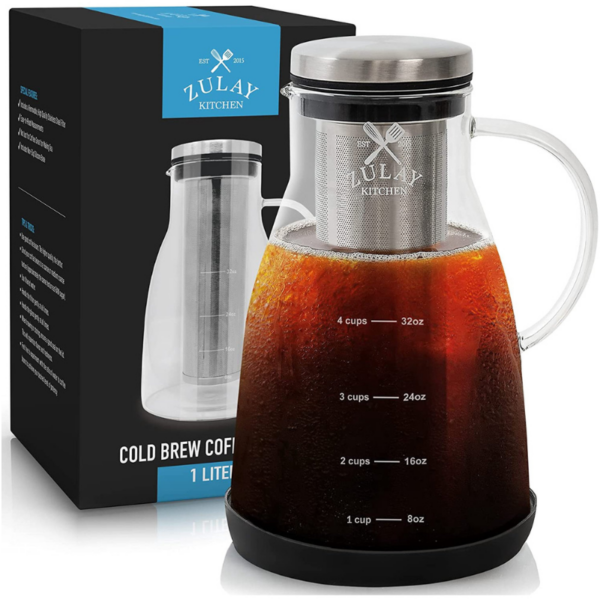 Zulay Kitchen Airtight Cold Brew Coffee Maker 1 Liter Glass Carafe Mesh Filter ShoppingExclusives.com