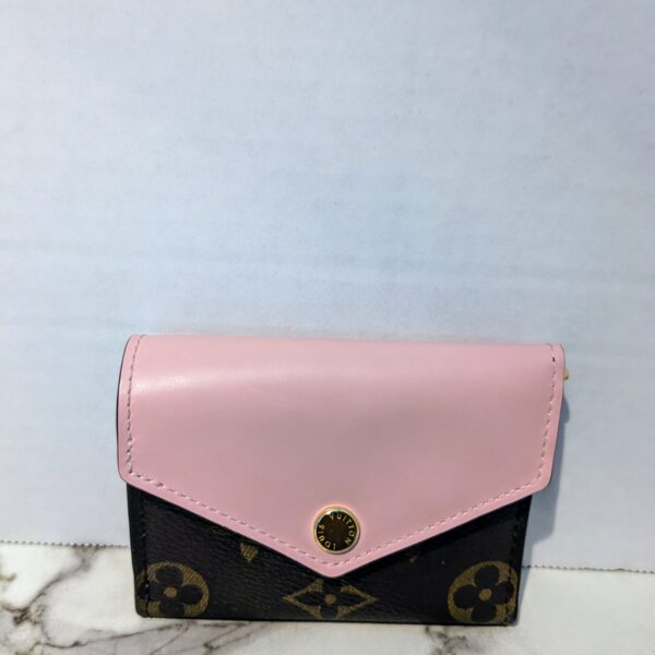 Louis Vuitton wallet, Monogram canvas wallet, Pink leather Louis Vuitton, Luxury designer wallet, Compact LV wallet