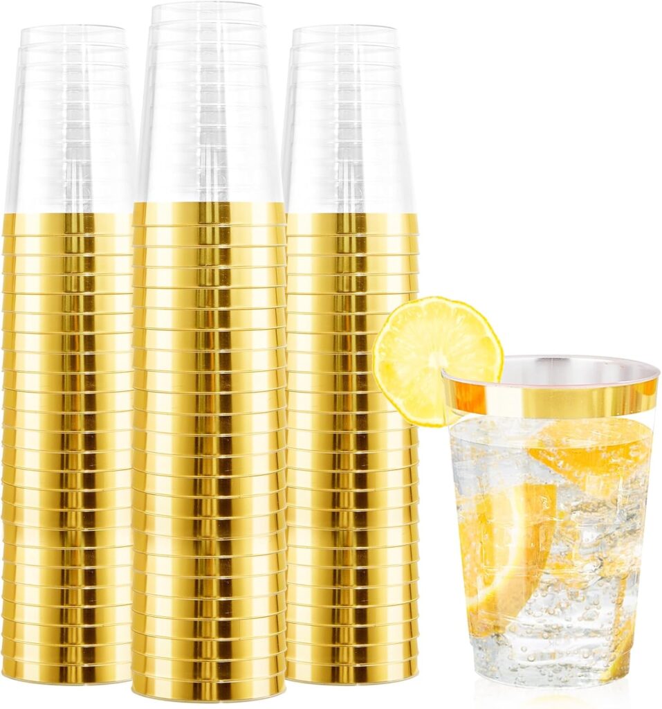 The Ultimate Super Bowl Entertainment Shopping Guide @ ShoppingExclusives.com Nervure 120PCS Gold Rim Plastic Cups - 12oz Heavy Duty Plastic Cups