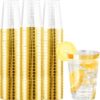 Nervure 120PCS Gold Rim Plastic Cups - 12oz Heavy Duty Plastic Cups