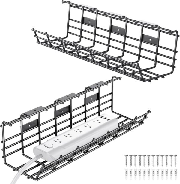 2 Pack DELAMU Under Desk Cable Management Tray