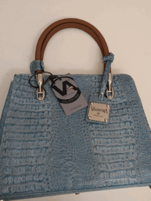SE Valentina Italy Blue Croc-Embossed Tote