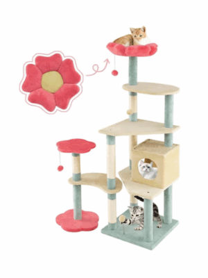Slickblue Multi-Level Aesthetic Floral Kitten Tower with Flower-Shaped Padded Perch