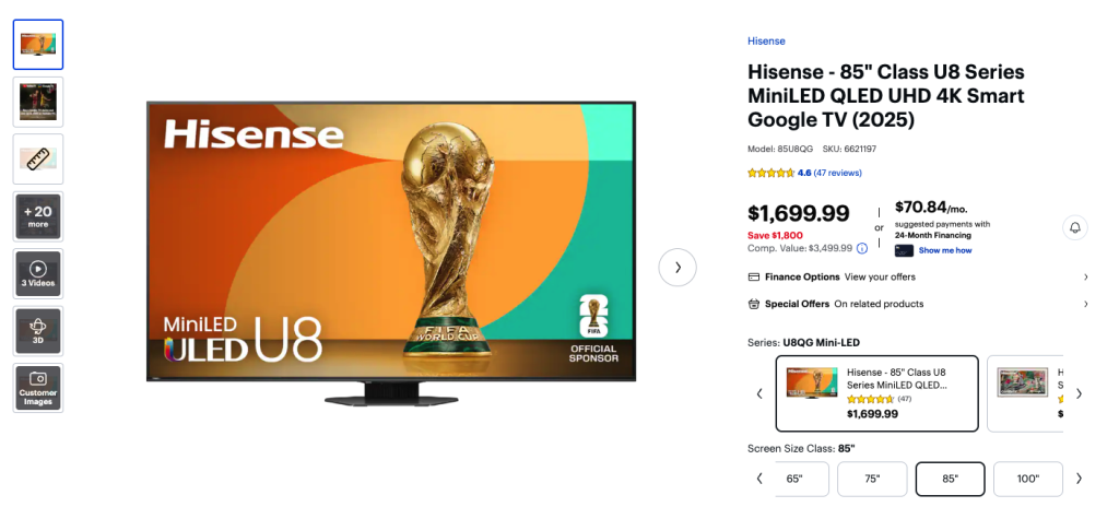 Hisense U8 Series Mini-LED 4K Smart TV @ShoppingExclusives.com