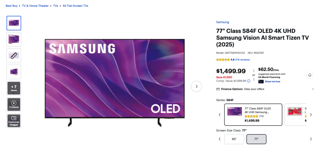 Samsung 77" Class S84F OLED 4K Smart TV @ ShoppingExclusives.com