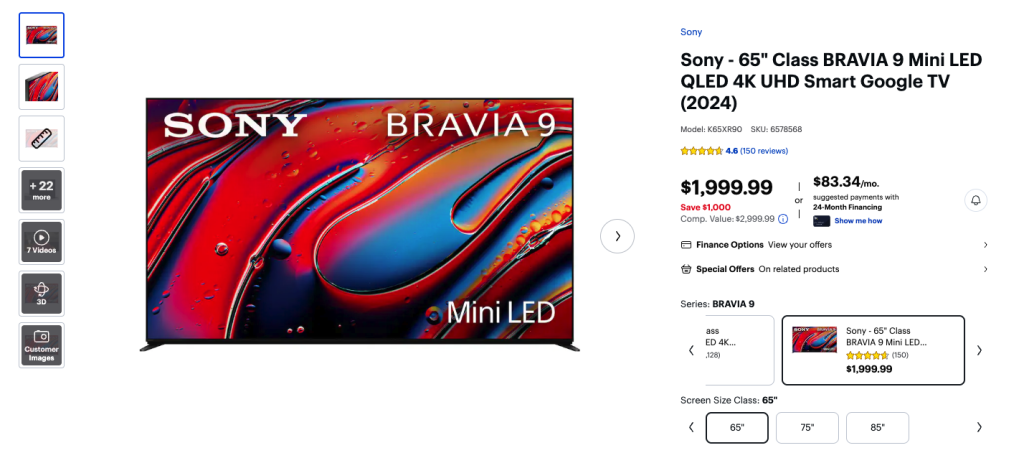 Sony BRAVIA XR X90L 65" 4K LED Smart TV @ShoppingExclusives.com